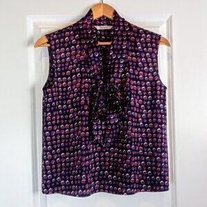 Tucker Multicolor Circle Print Silk Tie Front Sleeveless Top